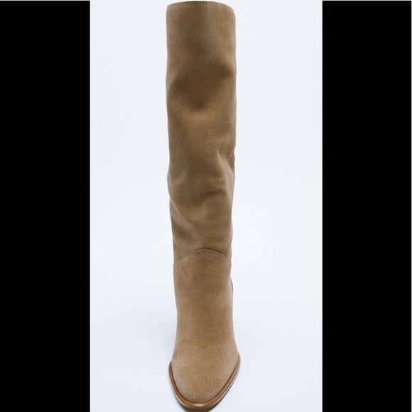 Zara heeled suede knee high boots - Picture 3 of 6